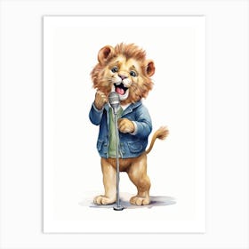 Singing Watercolour Lion Art Painting 3 Art Print