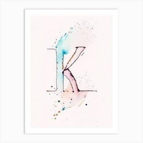 K, Letter, Alphabet Minimalist Watercolour 1 Art Print