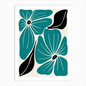 Black And Teal Flowers Art Print