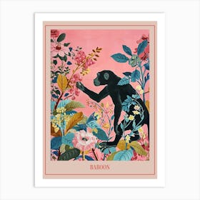 Floral Animal Painting Baboon 2 Poster Art Print