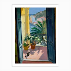 Open Window With Cat Matisse Style Amalfi Coast 2 Art Print