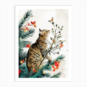 Christmas Cat In A Christmas Tree animal Cat's life Art Print