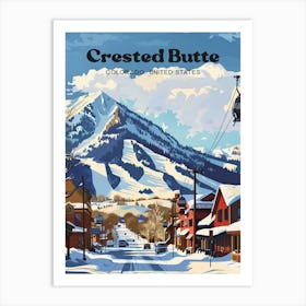 Crested Butte Colorado Snow Mountain Travel Illustration Art Print