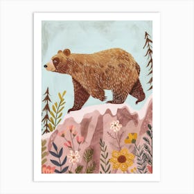 Sloth Bear Walking On A Mountrain Storybook Illustration 1 Art Print