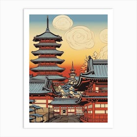 Asakusa Shrine, Japan Vintage Travel Art 1 Art Print