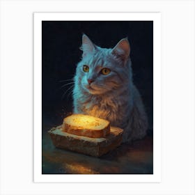 Cat With Bread Art Print