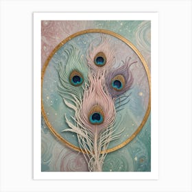 Cosmic Pastel Peacock Feathers Art Print