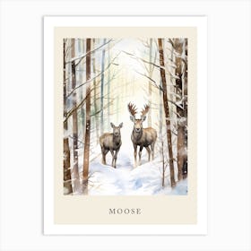 Winter Watercolour Moose 2 Poster Art Print