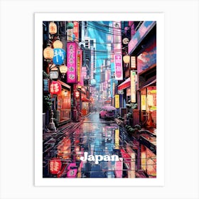 Japan Night Life Travel Art Illustration Art Print