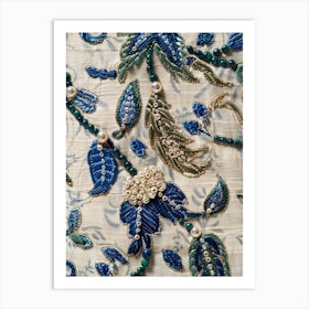 Blue And White Embroidery Art Print