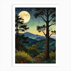 William Morris Rose Moonlight In The Mountains Art Print