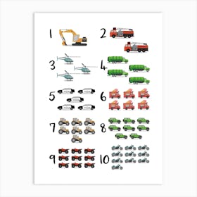 Transport Cars Numbers Art Print