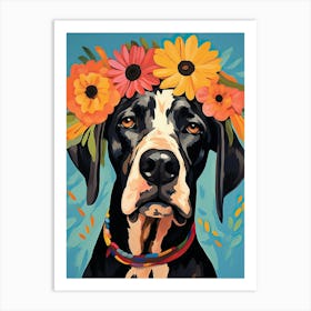Great Dane Portrait With A Flower Crown, Matisse Painting Style 1 Art Print