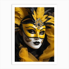 A Woman In A Carnival Mask, Yellow And Black (3) Art Print
