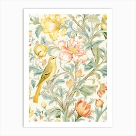 Wallpaper With Birds And Flowers Art Print