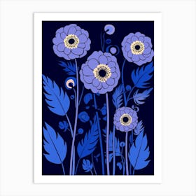 Blue Flower Illustration Scabiosa 1 Art Print