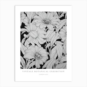 Gerbera Daisy 3 B&W Vintage Botanical Poster Art Print