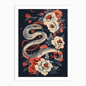 Snake And Flowers 1 Art Print