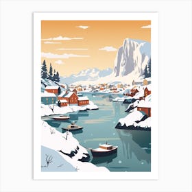 Vintage Winter Travel Illustration Lofoten Islands Norway 2 Art Print