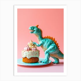 Toy Dinosaur Making A Cake Art Print