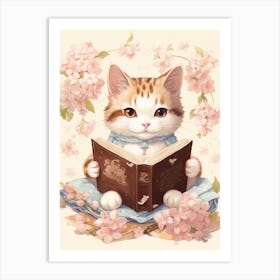 Kawaii Cat Drawings Reading 3 Art Print