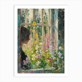 Foxglove Flowers On A Cottage Window 1 Art Print