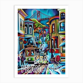 San Francisco Cityscape, Cubism and Surrealism, Typography Art Print
