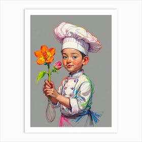 Chef Boy Holding Flowers Art Print