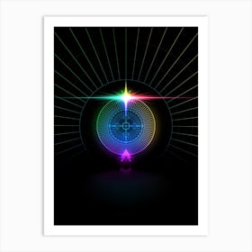 Neon Geometric Glyph in Candy Blue and Pink with Rainbow Sparkle on Black n.0111 Art Print