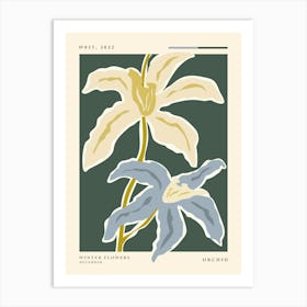 Winter flowers Orchid, Flower market, Neutral retro poster, Abstract flowers Art Print