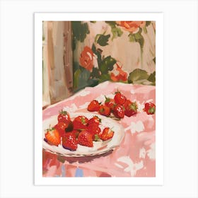 Strawberries On A Pink Table Art Print