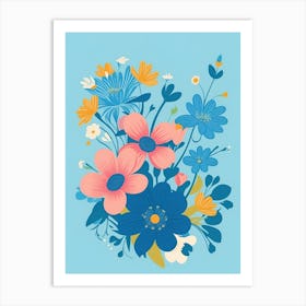 Beautiful Flowers Illustration Vertical Composition In Blue Tone 26 Art Print