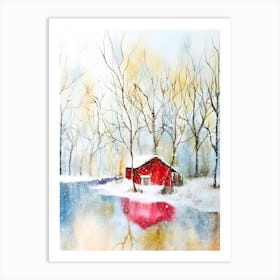 Red Barn In Winter Art Print