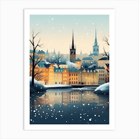 Winter Travel Night Illustration Stockholm Sweden 4 Art Print