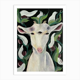 Witchy Forrest Goat Painting  Art Print