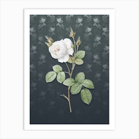 Vintage White Misty Rose Botanical on Slate Gray Pattern n.0790 Art Print