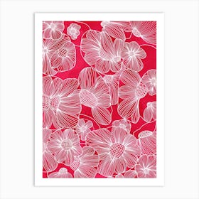 Floral Abstract White On Pink  Art Print