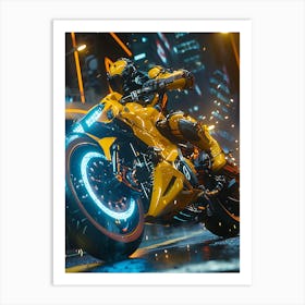 Yellow Motorcycle In The City Art Print