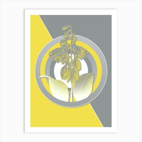 Vintage Blue Daylily Botanical Geometric Art in Yellow and Gray n.473 Art Print