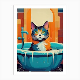 Cat In Bathtub Art Print