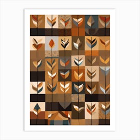 "Twig" American Quilting Inspired Folk Art with Earth Tones, 1384 Art Print