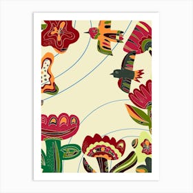 stylized birds and flowers folk art motifs 3 Art Print