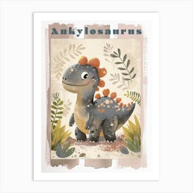 Cute Ankylosaurus Dinosaur Watercolour 1 Poster Art Print