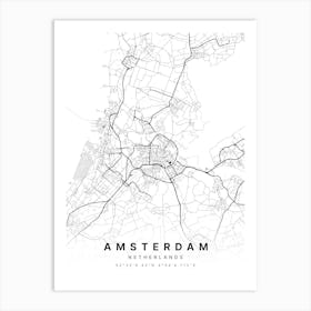 Amsterdam Netherlands White Map Art Print