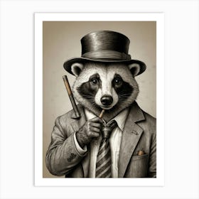 Raccoon Smoking A Pipe Art Print