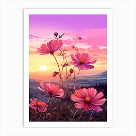 Cosmos Wilflower At Sunset In South Western Style  (1) Art Print