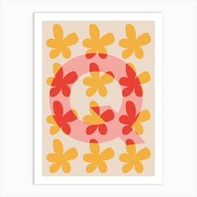 Alphabet Flower Letter Q Print - Pink, Yellow, Red Art Print