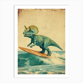 Vintage Triceratops Dinosaur On A Surf Board 2 Art Print