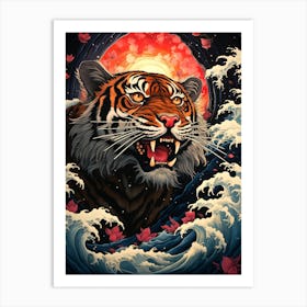 Tiger In The Waves Art Print