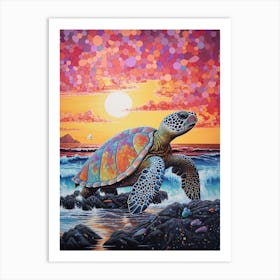 Geometric Sea Turtle On The Beach 1 Art Print